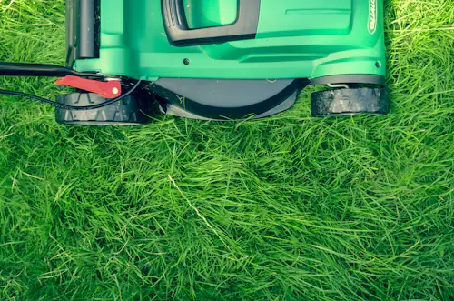 Lawn mower on fresh grass