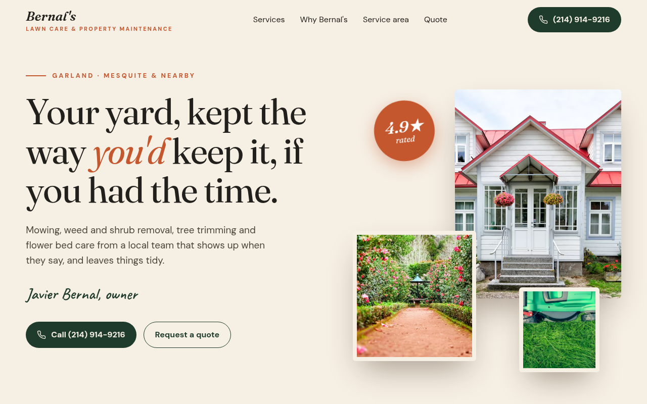 Preview of Bernal's Lawn Care demo site