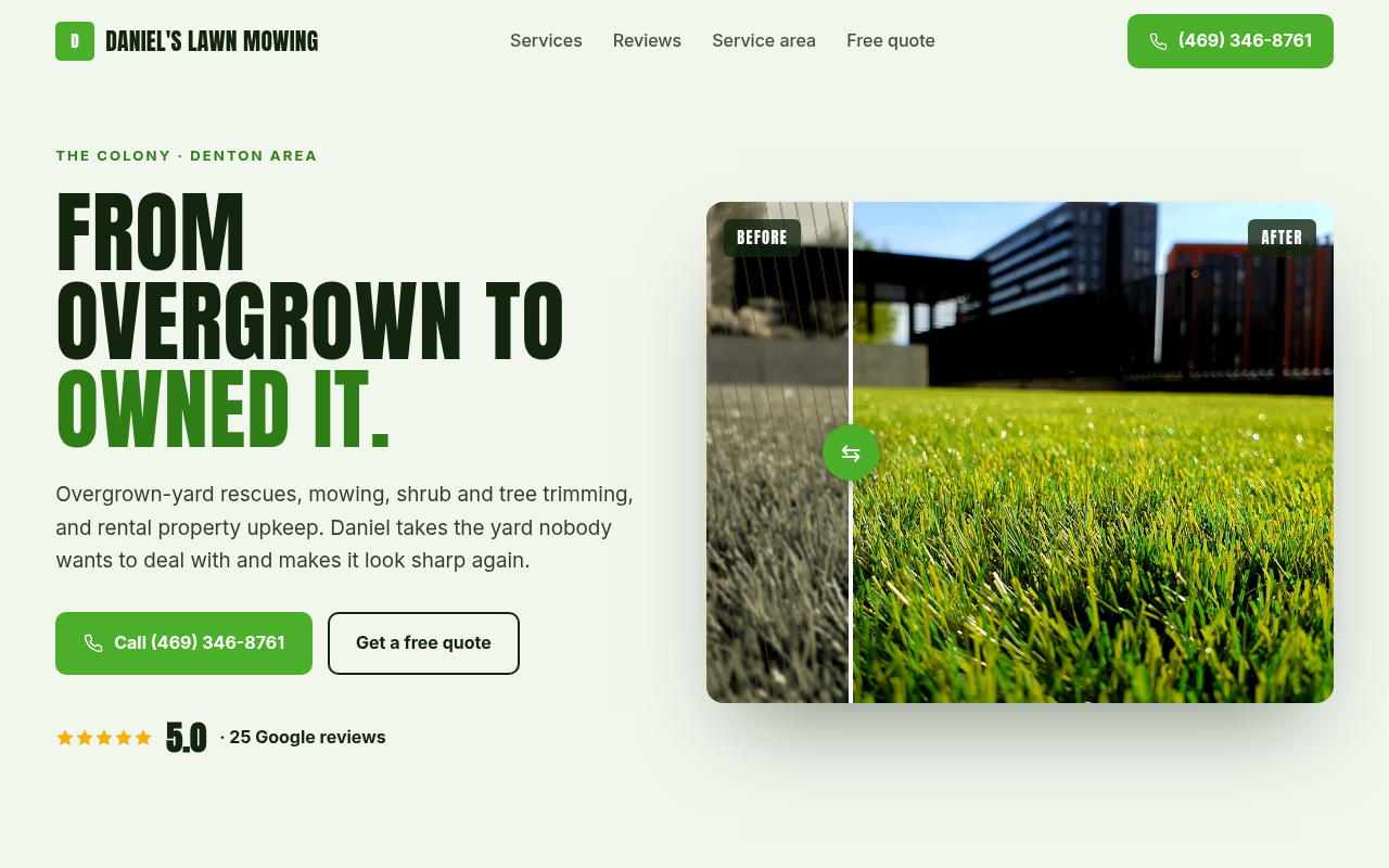 Preview of Daniel's Lawn Mowing demo site