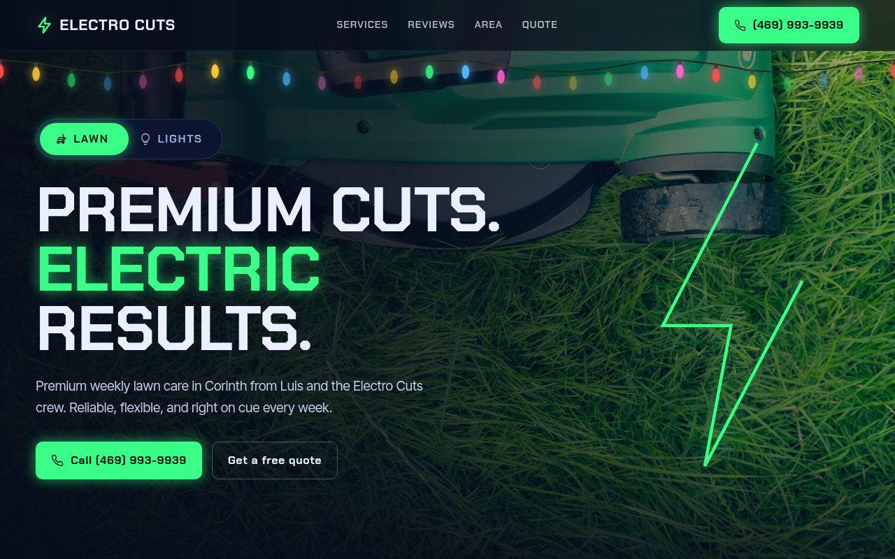 Preview of Electro Cuts Premium Lawn Care & Christmas Lights demo site