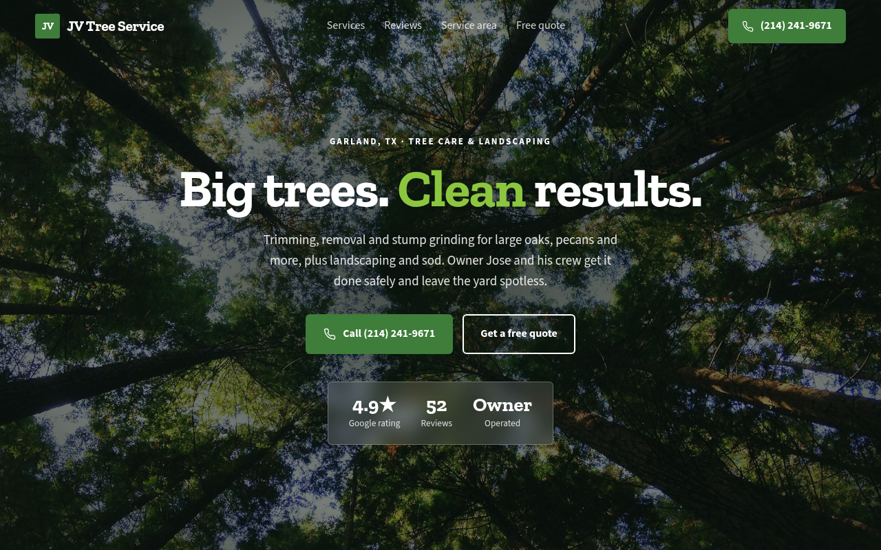 Preview of JV Tree Service & Landscaping demo site