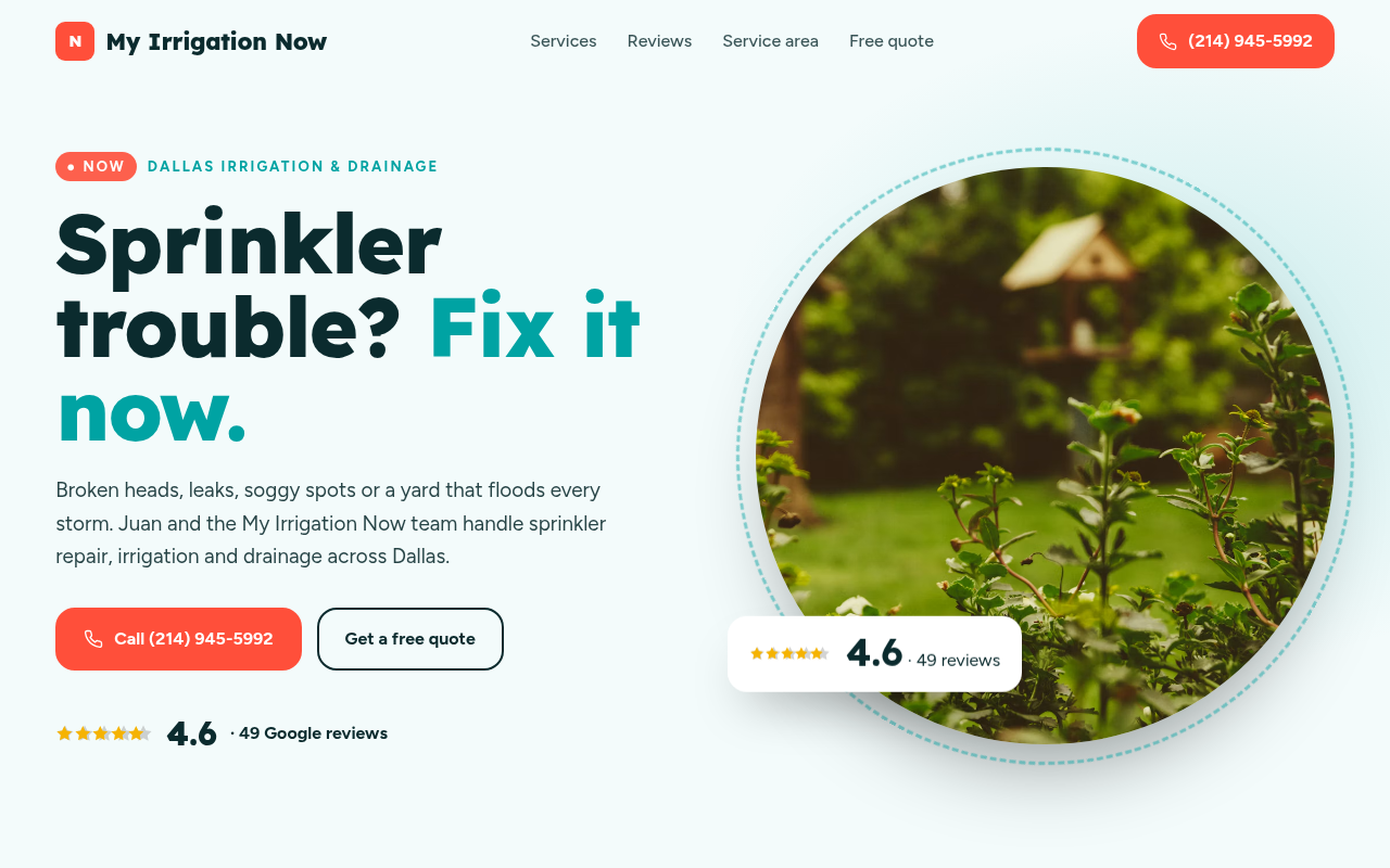 Preview of My Irrigation Now LLC demo site
