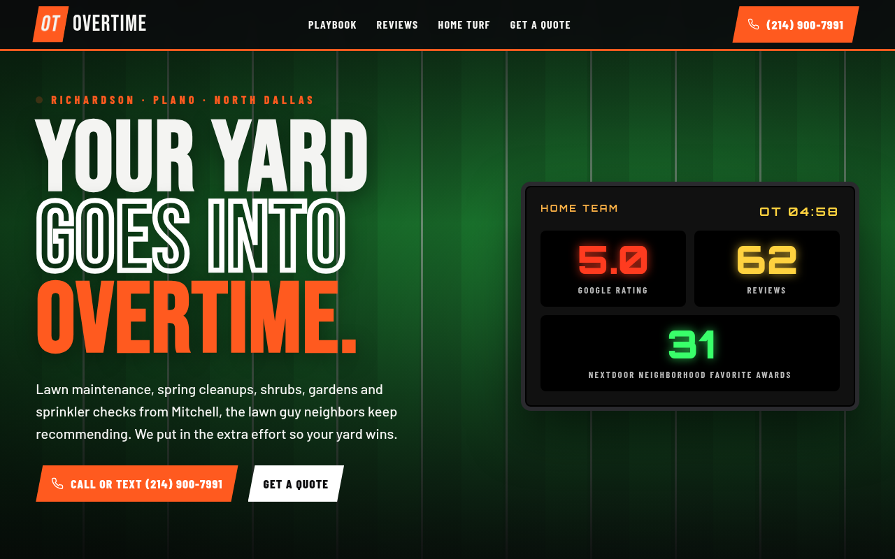 Preview of Overtime Lawn Care LLC demo site