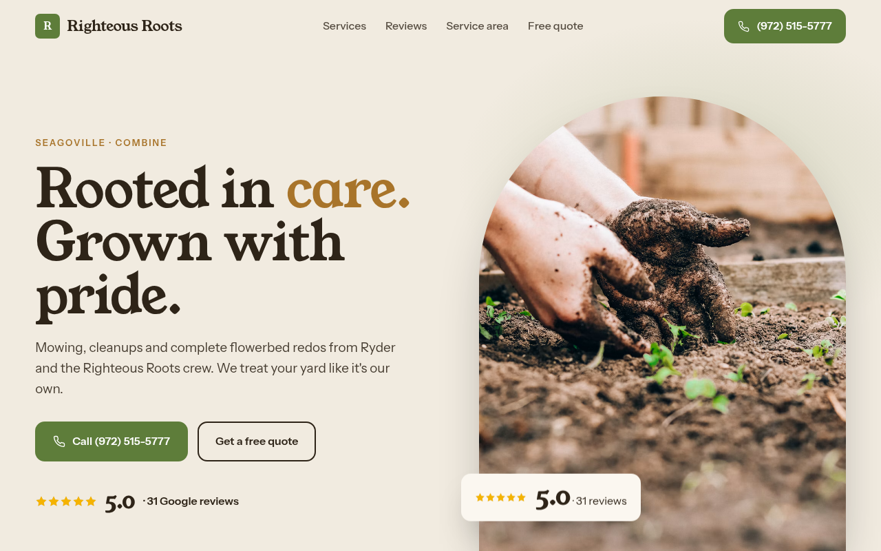 Preview of Righteous Roots Lawn Care LLC demo site